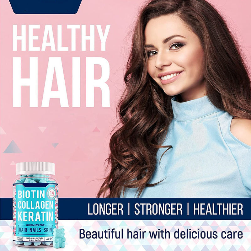 Oem Private Label Organic Vegan Starburst Gummy Candy Growth Hair Nails And Skin Care Vitamins Collagen Biotin Gummies