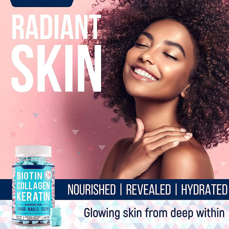 Oem Private Label Organic Vegan Starburst Gummy Candy Growth Hair Nails And Skin Care Vitamins Collagen Biotin Gummies