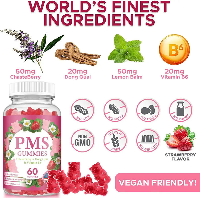 Sugar Free Gummies Period Relief Hormone Balance Pms Gummies For Relief Women's Menstrual Pain Pms Support Gummies