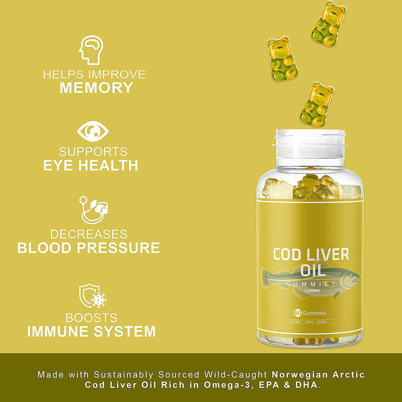 Organic Cod Liver Oil Gummy Fish Oil Gummies Rich In Omega-3, Epa Dha, Vitamins