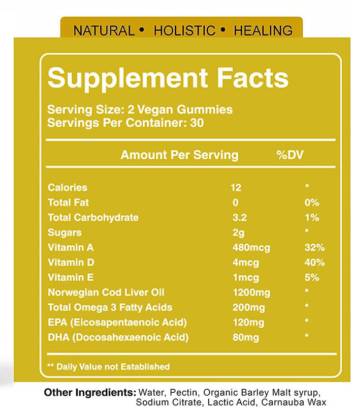 Organic Cod Liver Oil Gummy Fish Oil Gummies Rich In Omega-3, Epa Dha, Vitamins