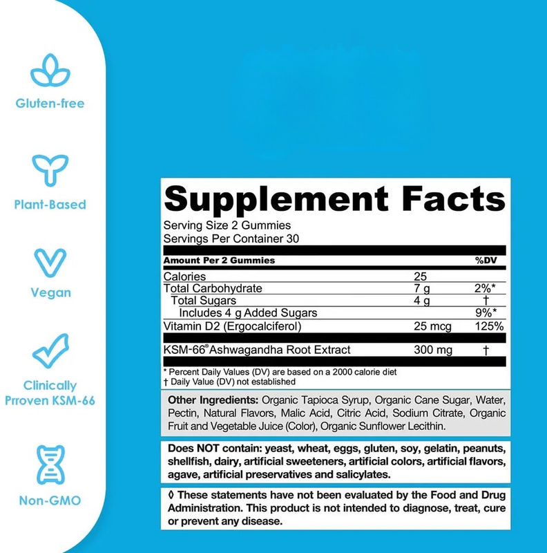 Custom Gummy Candy Ashwaganda Gummies Healthcare Supplements For Enhance Immunity And Good Sleep