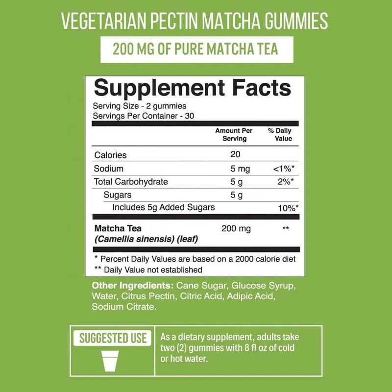 Organic Matcha Gummy For Healthy Digestion&antioxidant Support Vegan Matcha Green Tea Gummy For Detox & Cleanse And Heal