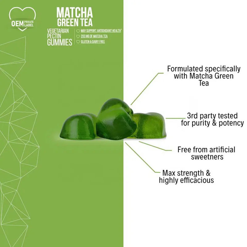 Organic Matcha Gummy For Healthy Digestion&antioxidant Support Vegan Matcha Green Tea Gummy For Detox & Cleanse And Heal