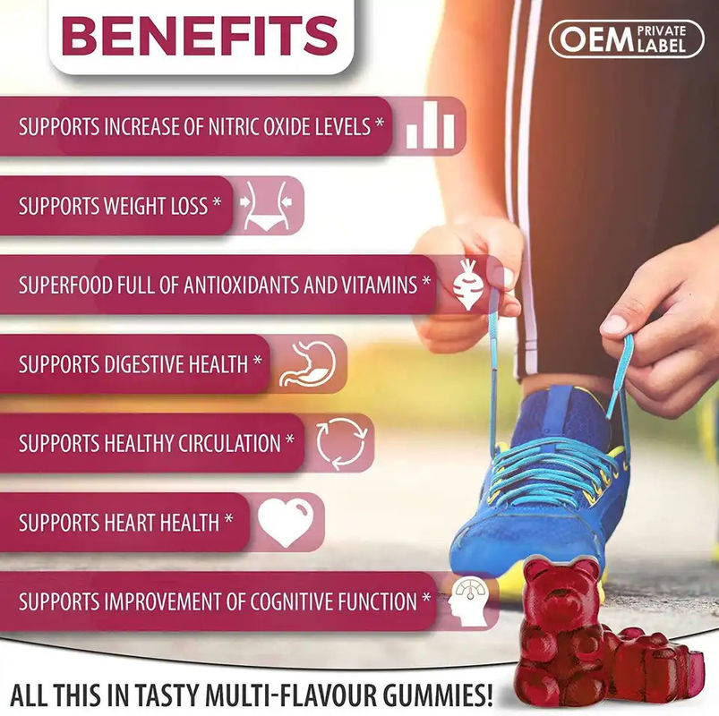 Oem Private Label Sugar Free Organic Beet Root Gummies For Heart Health Energy Boost Blood Pressure Support