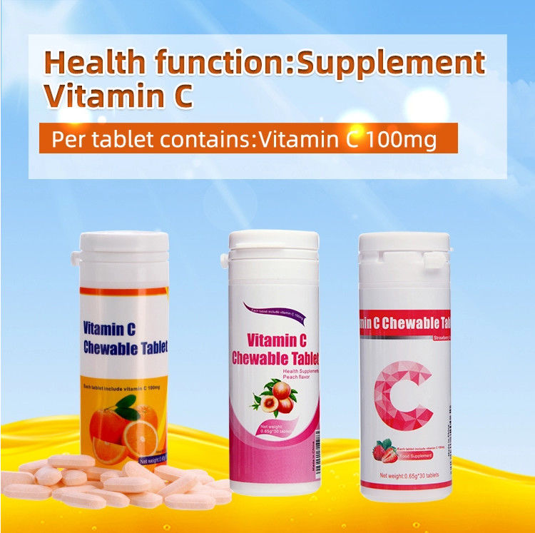 Oem Private Label Skin Whitening Immunity Supplements Custom Vitamin C 100mg 500mg Chewable Tablets