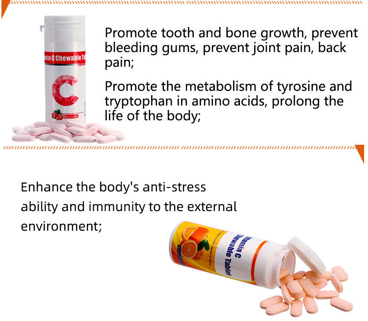 Oem Private Label Skin Whitening Immunity Supplements Custom Vitamin C 100mg 500mg Chewable Tablets